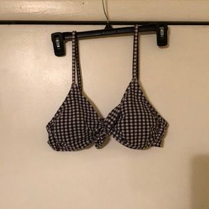 Black and White Checkered Tie Front Swim Top